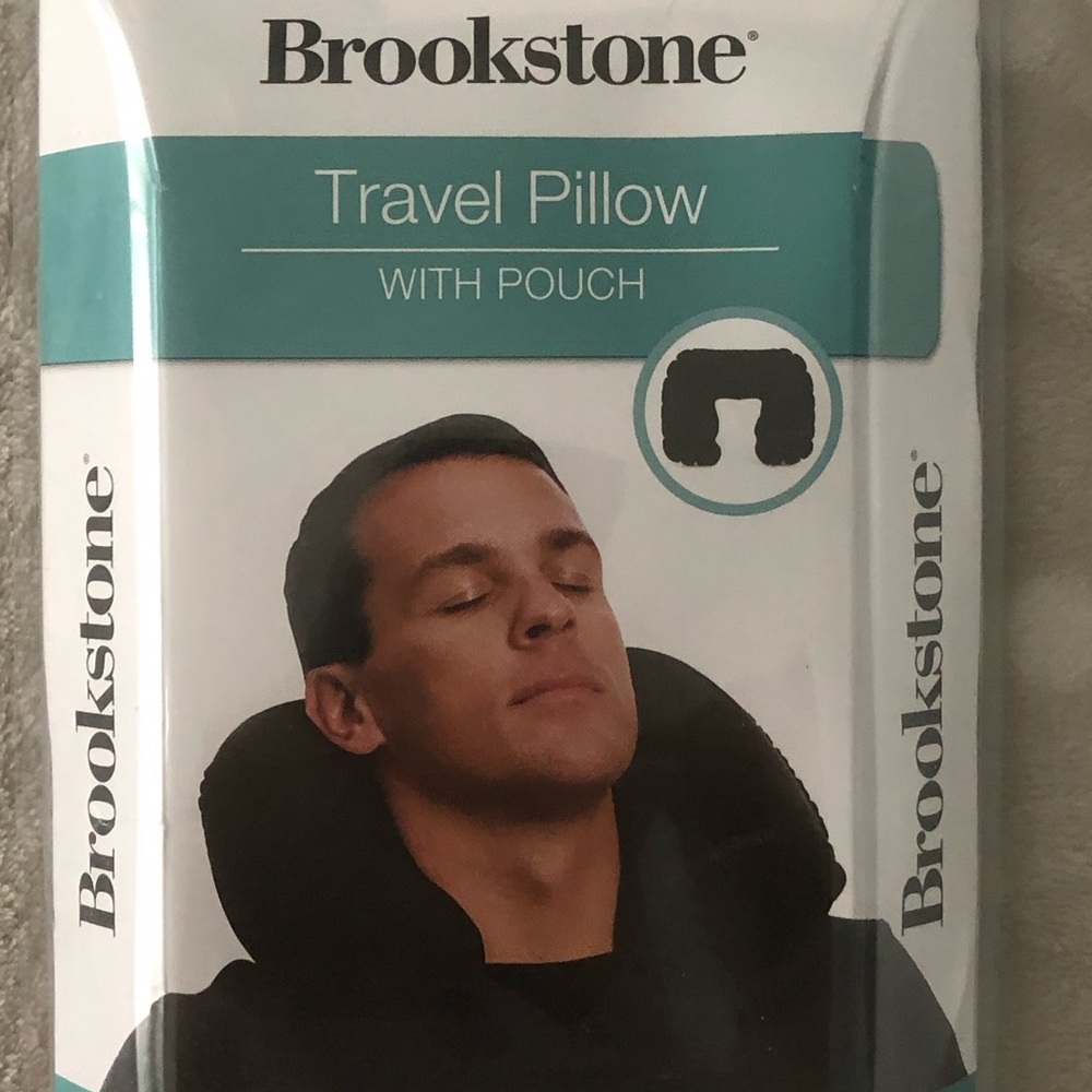 Brookstone Travel Pillow with Teal Accent and Black Pouch